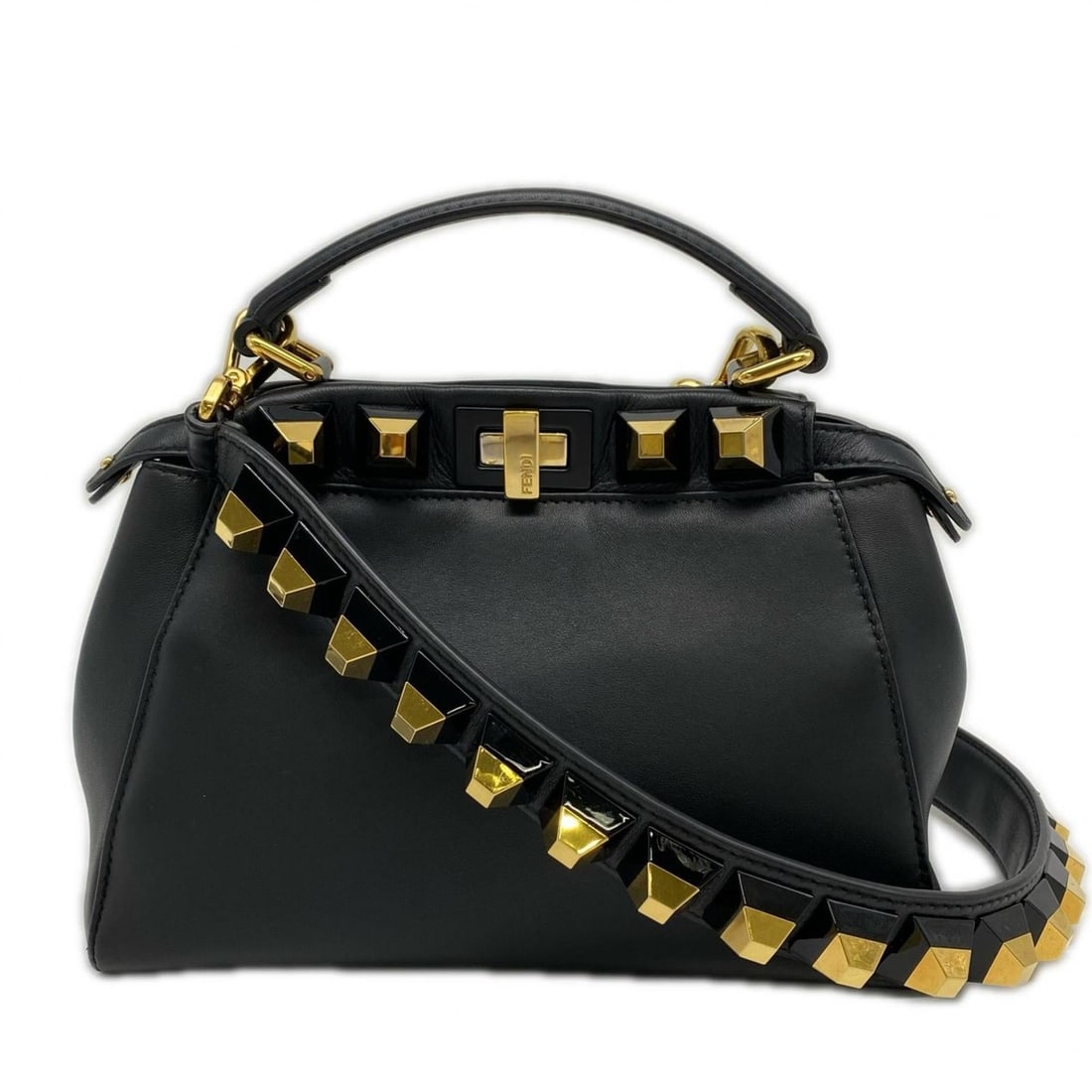 FENDI Leather Mini Peekaboo Gold Edition 8BN244 2-way Handbag Black Women's: --- Catalog ---Category: SizeSize (HxWxD): 16cm x 23cm x 11cm / 6.29'' x 9.05'' x 4.33''Category: DesignType: HandbagColor: BlackGender: WomenMaterial: Leather Category: GeneralMPN: 8BN244Brand: Fendi