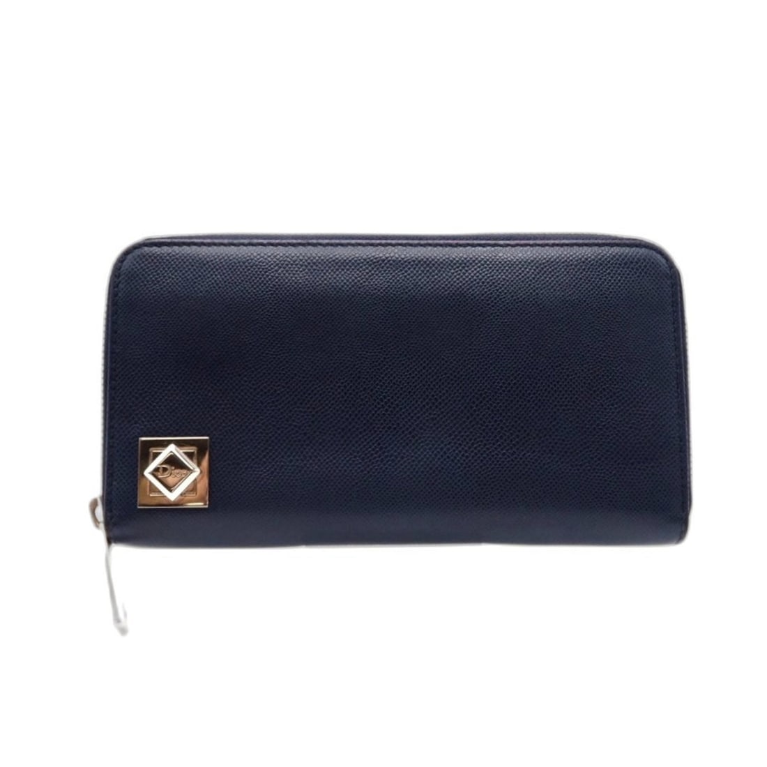 Christian Dior Dior Leather Logo Plate Round Zip Wallet Long Navy Blue Men's (1 of 15)