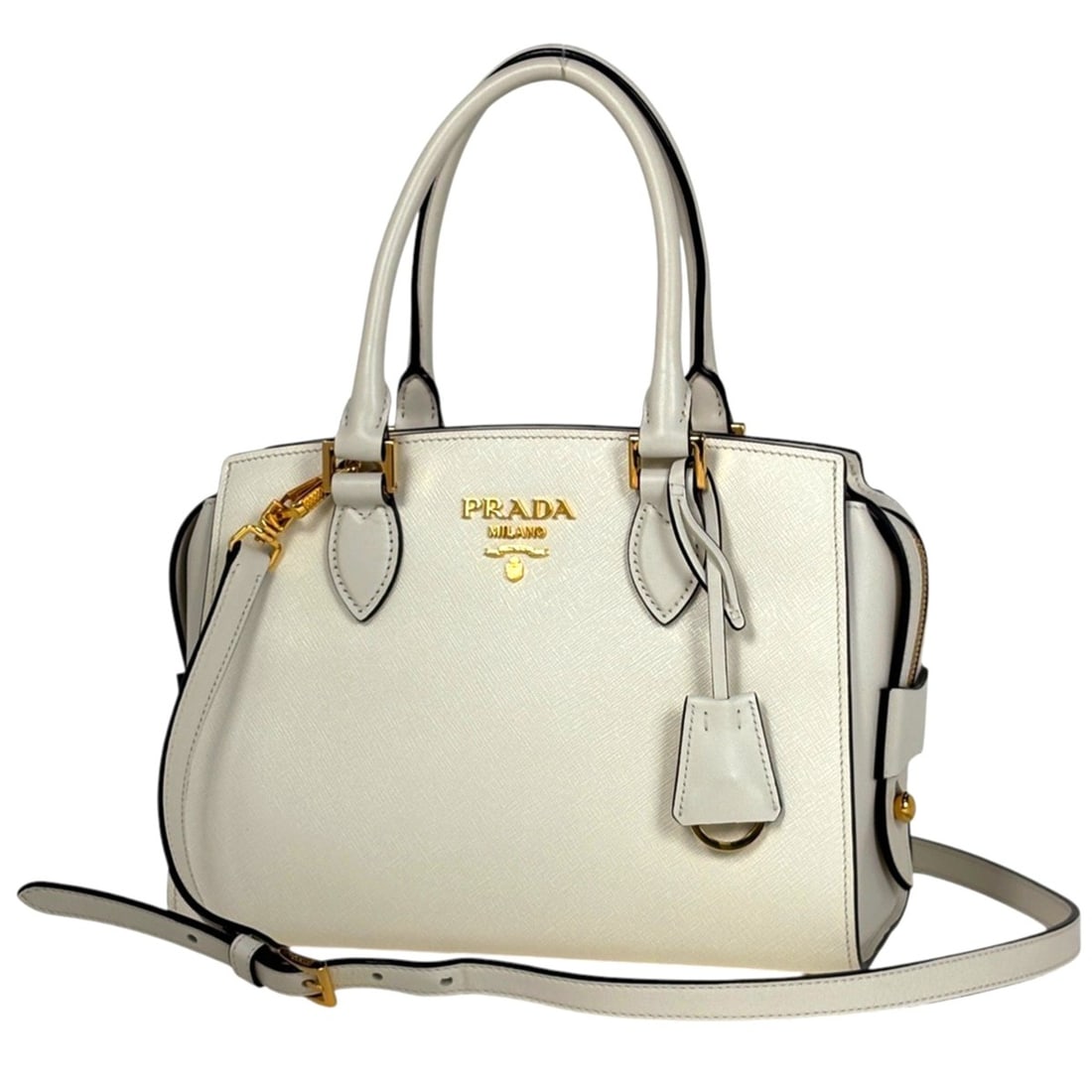 Prada PRADA Logo Handbag, 2-Way Shoulder Bag, Leather, White, 1BA164, Women's: --- Catalog ---Category: SizeSize (HxWxD): 19cm x 26cm x 12.5cm / 7.48'' x 10.23'' x 4.92''Category: DesignType: Handbag, Shoulder bagColor: WhiteGender: WomenMaterial: Leather Category: GeneralMPN: 1