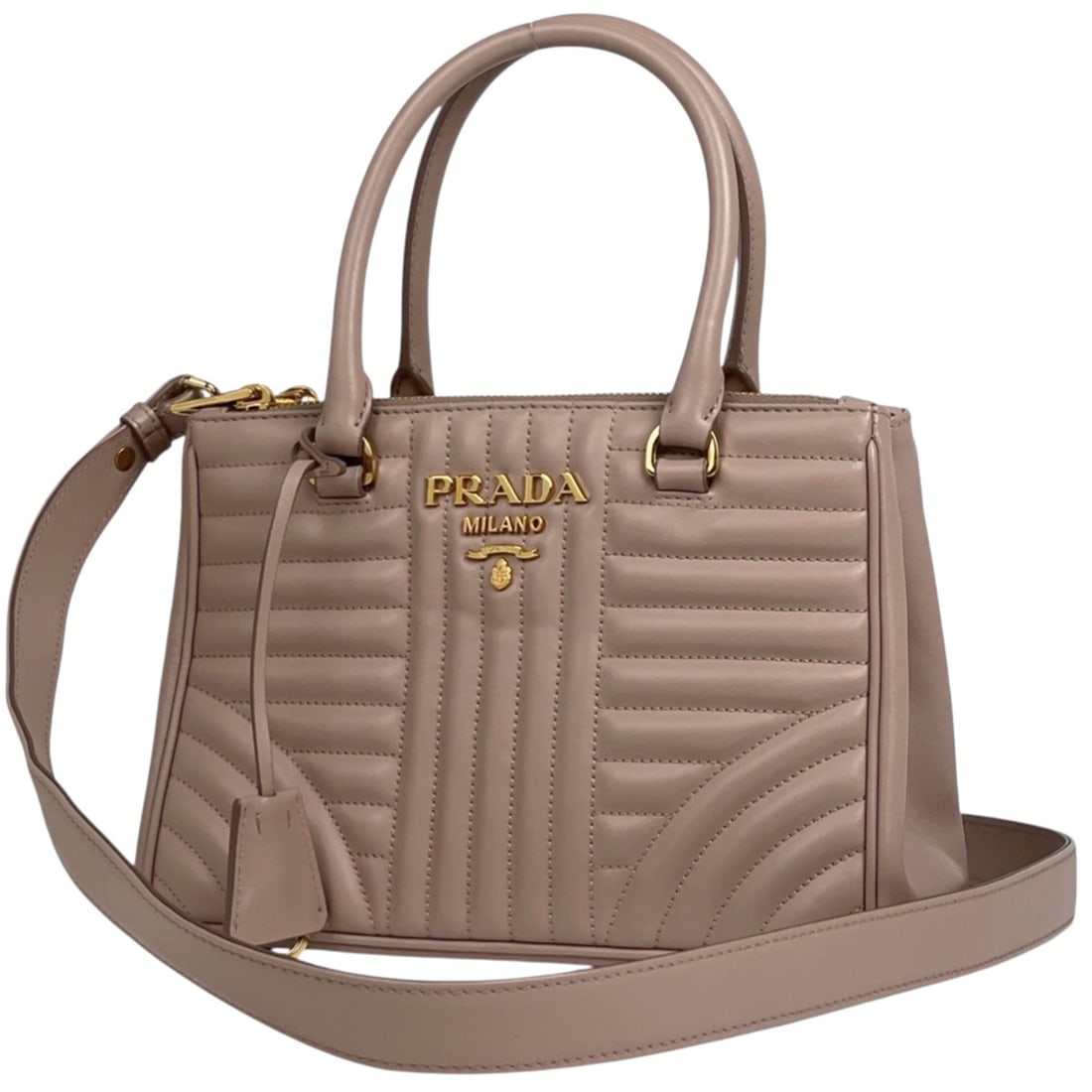 Prada Diagram Handbag, 2-Way Shoulder Bag, Leather, Pink Beige, Women's: --- Catalog ---Category: SizeSize (HxWxD): 16cm x 24cm x 10cm / 6.29'' x 9.44'' x 3.93''Category: DesignType: Handbag, Shoulder bagColor: Pink beigeGender: WomenMaterial: Leather Category: GeneralBran