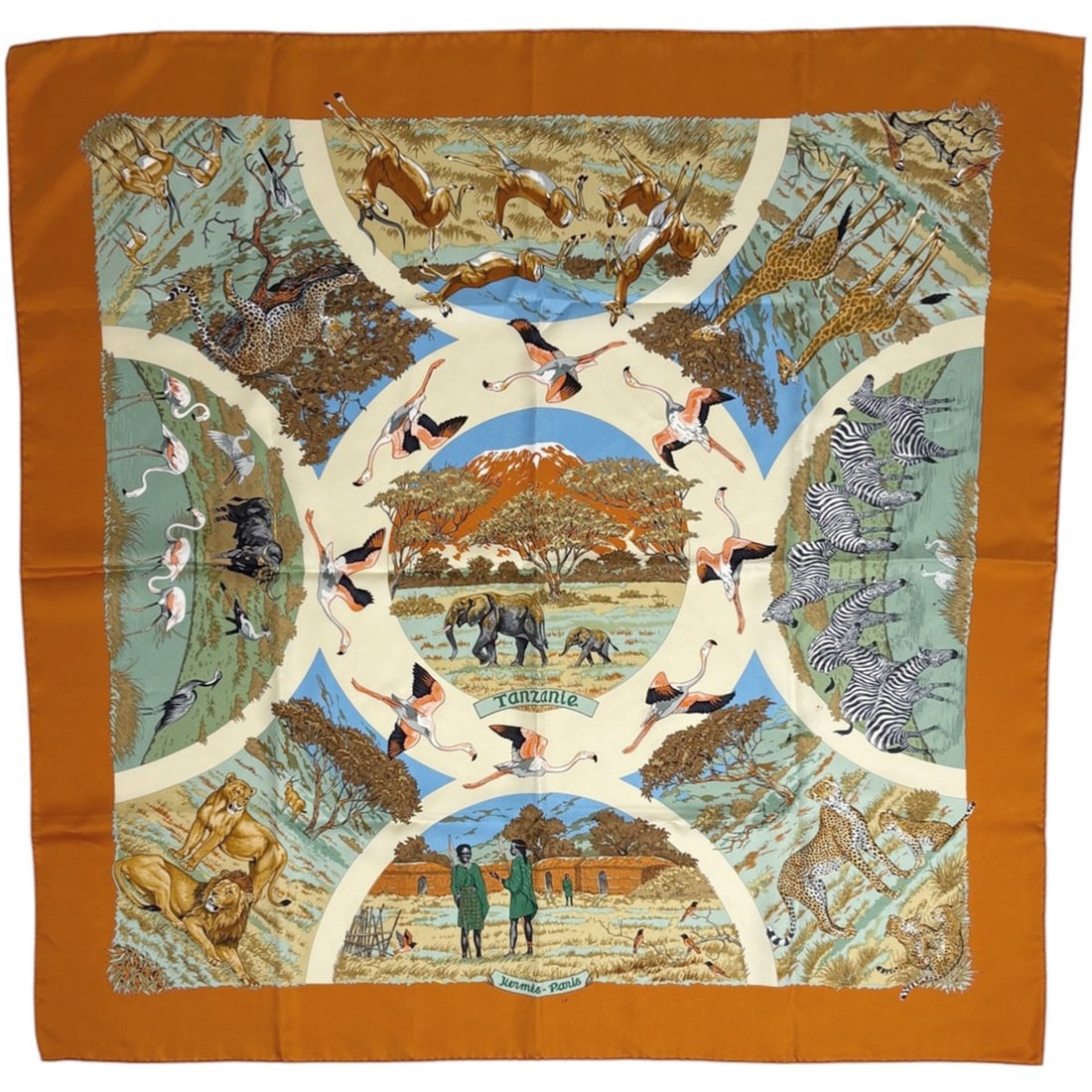 Hermes Hermès Carré 90 Tanzanie Silk Scarf in Orange and Multicolor for Women (1 of 14)