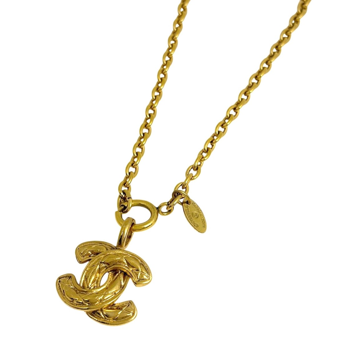 CHANEL Coco Mark Chain Necklace, Matelasse GP Gold, Women's: --- Catalog ---Category: SizePendant Size: 47mm x 28mm / 1.85'' x 1.1''Neck Circumference: 54.5 cm / 21.45''Category: DesignColor: GoldGender: WomenClosure: Spring ringNecklace Type: NecklaceCategory: