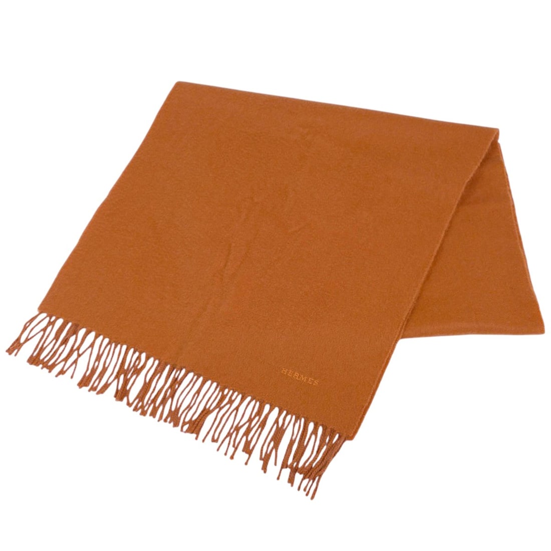 Hermes logo scarf with fringe, cashmere, orange, for women: --- Catalog ---Category: SizeSize (LxW): 1.66m x 40cm / 65.35'' x 15.74''Category: DesignType: StoleColor: OrangeGender: WomenMaterial: Cashmere 100%Category: GeneralBrand: Hermes--- Item List ---Sect