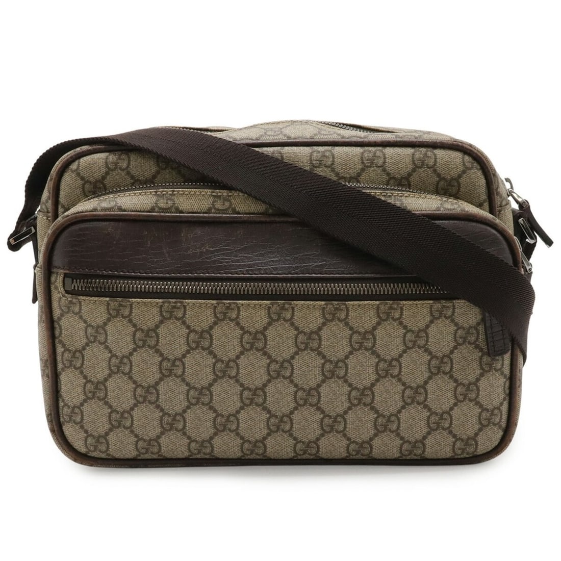 GUCCI GG Supreme Plus Shoulder Bag in Leather, Khaki Beige and Dark Brown, 114531: --- Catalog ---Category: SizeSize (HxWxD): 18.5cm x 27cm x 11.5cm / 7.28'' x 10.62'' x 4.52''Category: DesignType: Shoulder bagColor: Beige, Dark brown, KhakiGender: WomenMaterial: GG Supreme , Leathe