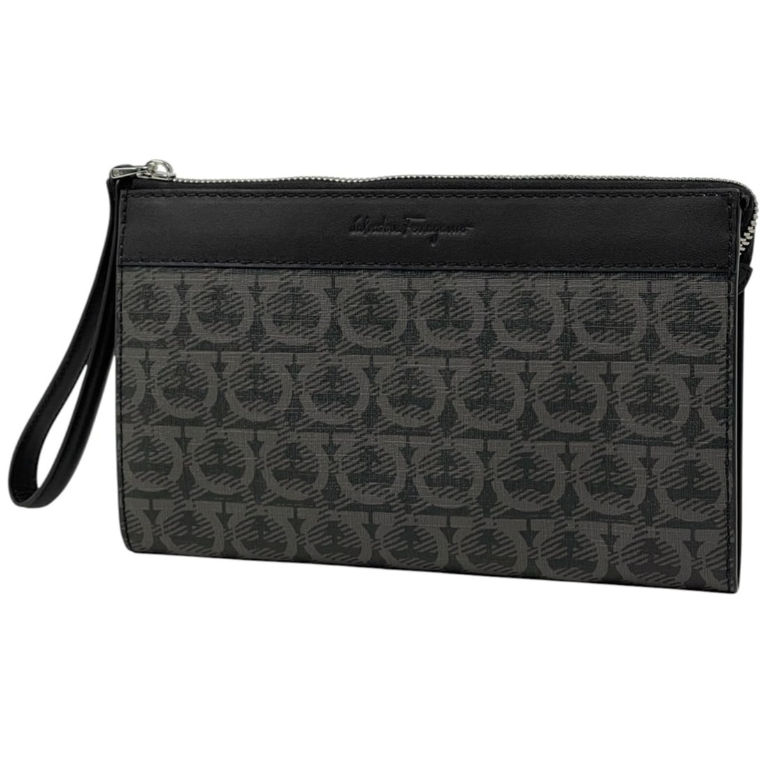 Salvatore Ferragamo Gancini clutch bag in coated canvas, gray, for women.: --- Catalog ---Category: SizeSize (HxWxD): 16cm x 25cm x 2.5cm / 6.29'' x 9.84'' x 0.98''Category: DesignType: Clutch bagColor: GrayGender: WomenMaterial: Coated canvas , Leather Category: GeneralLine