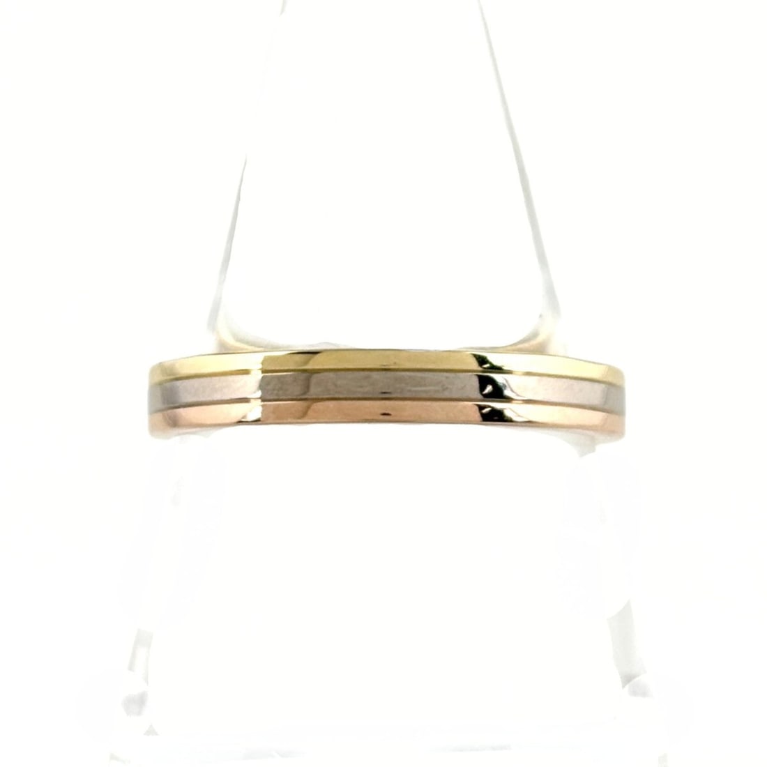 Cartier three-tone ring in yellow gold, pink and white gold. 750. Men's.: --- Catalog ---Category: SizeWidth: 3.3mm / 0.13''JP Size: 20.5US Size: 10Category: DesignType: Band ringGender: MenMaterial: Pink gold (18K), White gold (18K), Yellow gold (18K)Category: GeneralBrand