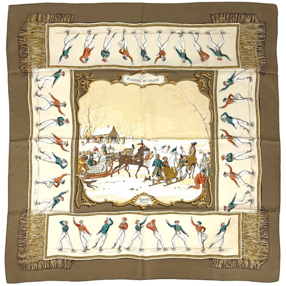 Hermès HERMES Carré 90 "Les Plaisirs du Froid" (Joys on Ice) Silk Scarf, Brown, Multicolor,: --- Catalog ---Category: SizeSize (LxW): 87cm x 89cm / 34.25'' x 35.03''Category: DesignType: ScarfColor: Brown, Multi-colorGender: WomenMaterial: Silk 100%Category: GeneralBrand: Hermes--- Item List