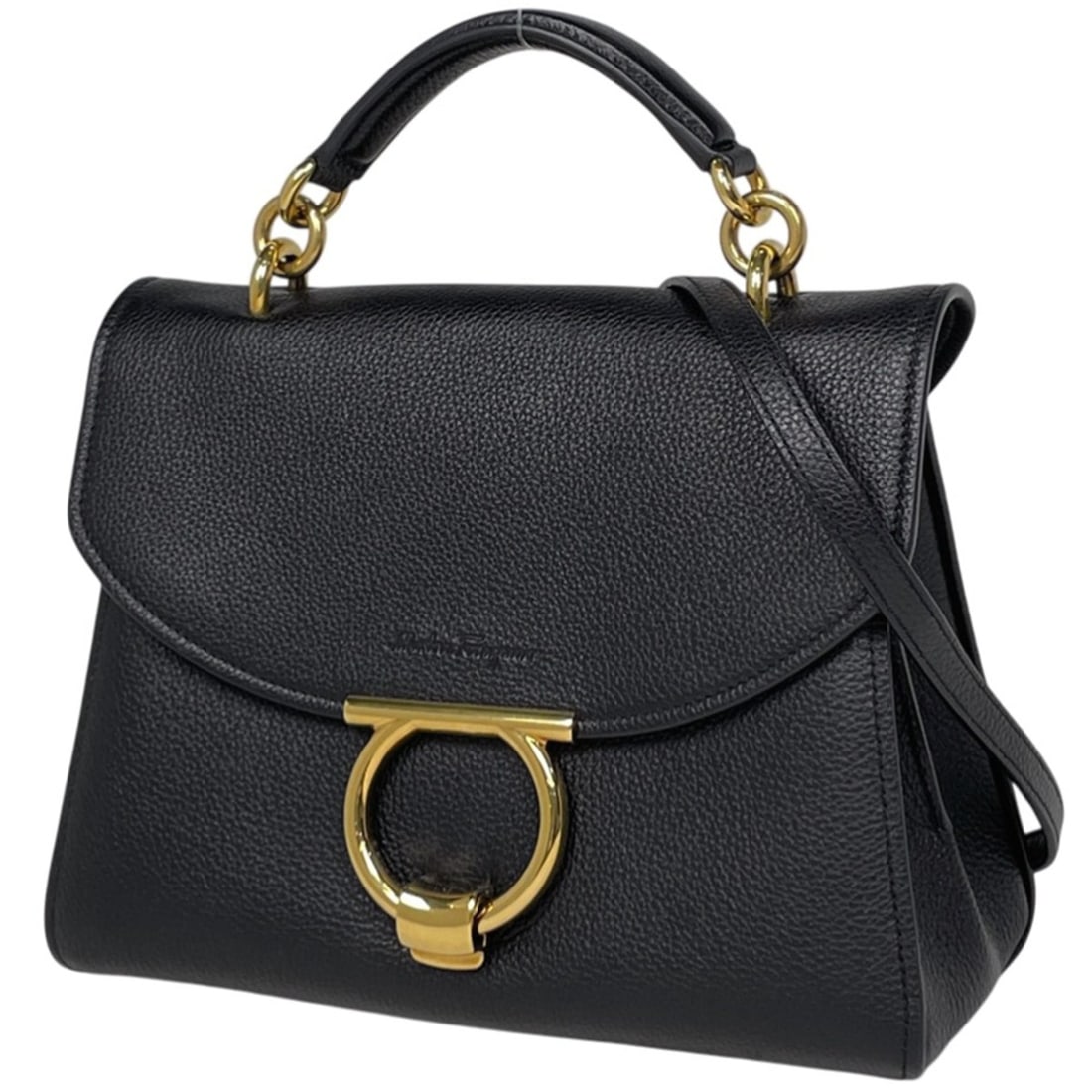 Salvatore Ferragamo Gancini Handbag, 2-Way Shoulder Bag, Leather, Black, Size 493, Women's: --- Catalog ---Category: SizeSize (HxWxD): 19.5cm x 26cm x 11.5cm / 7.67'' x 10.23'' x 4.52''Category: DesignType: Handbag, Shoulder bagColor: BlackGender: WomenMaterial: Leather Category: GeneralLine