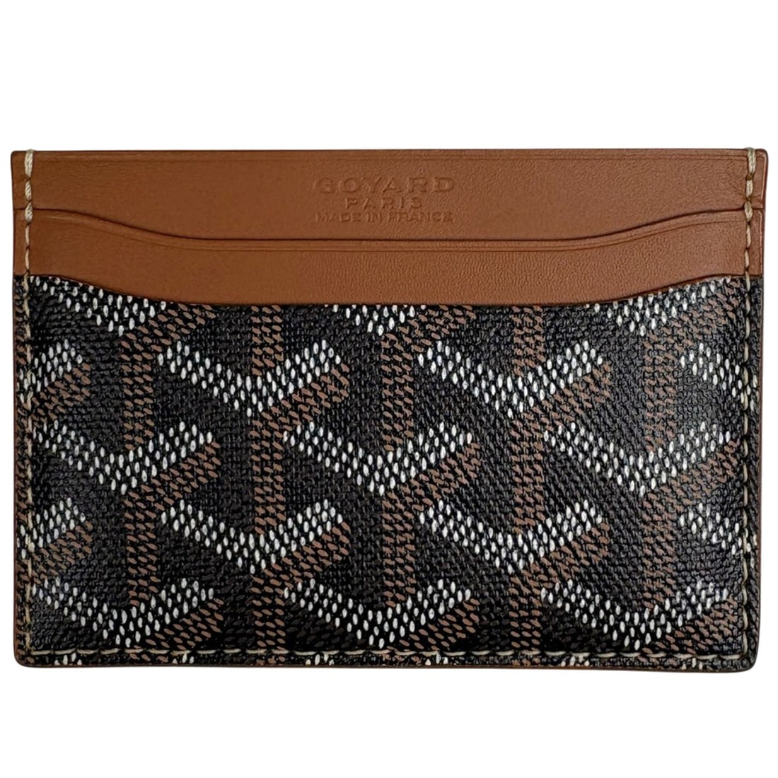 Goyard logo business card holder, case, pass commuter coated canvas, brown, women's: --- Catalog ---Category: DesignType: Card caseColor: BrownGender: WomenMaterial: Coated canvas Category: GeneralBrand: GoyardCategory: Physical PropertiesSize (HxWxD): 7cm x 10.5cm x 5mm / 2.75'' x 4.