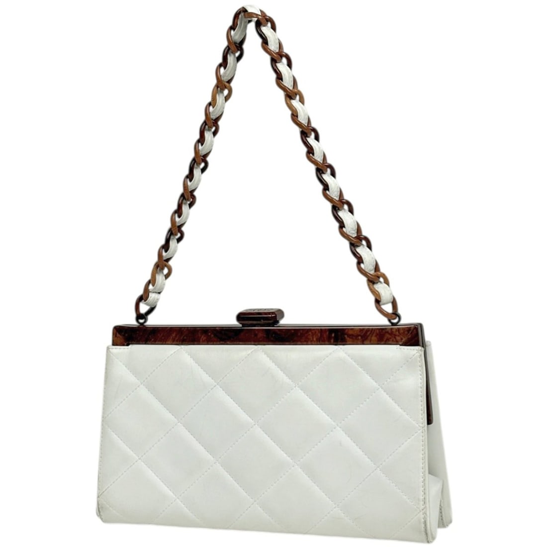 CHANEL Coco Mark Plastic Chain Shoulder Bag, Matelasse Clasp Closure, Leather, White, Women's: --- Catalog ---Category: SizeSize (HxWxD): 16cm x 27cm x 7.5cm / 6.29'' x 10.62'' x 2.95''Category: DesignType: Shoulder bagColor: WhiteGender: WomenMaterial: Leather Category: GeneralBrand: Chanel---
