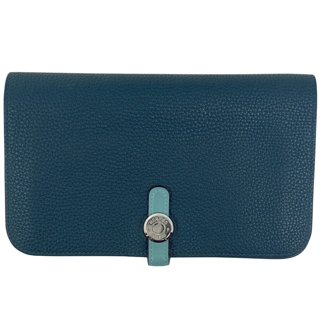 Hermes Hermès Dogon GM Bifold Two-Tone Duo Long Wallet Togo Blue Jean Women's (1 of 18)