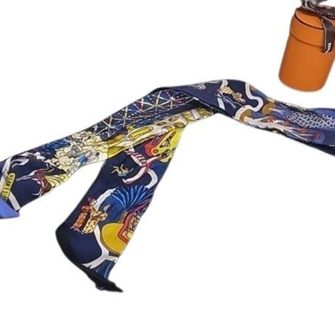 HERMES Ribbon Scarf/Muffler Twilly Multicolor Silk Women's Exposition Universelle (World's Fair) (1 of 16)