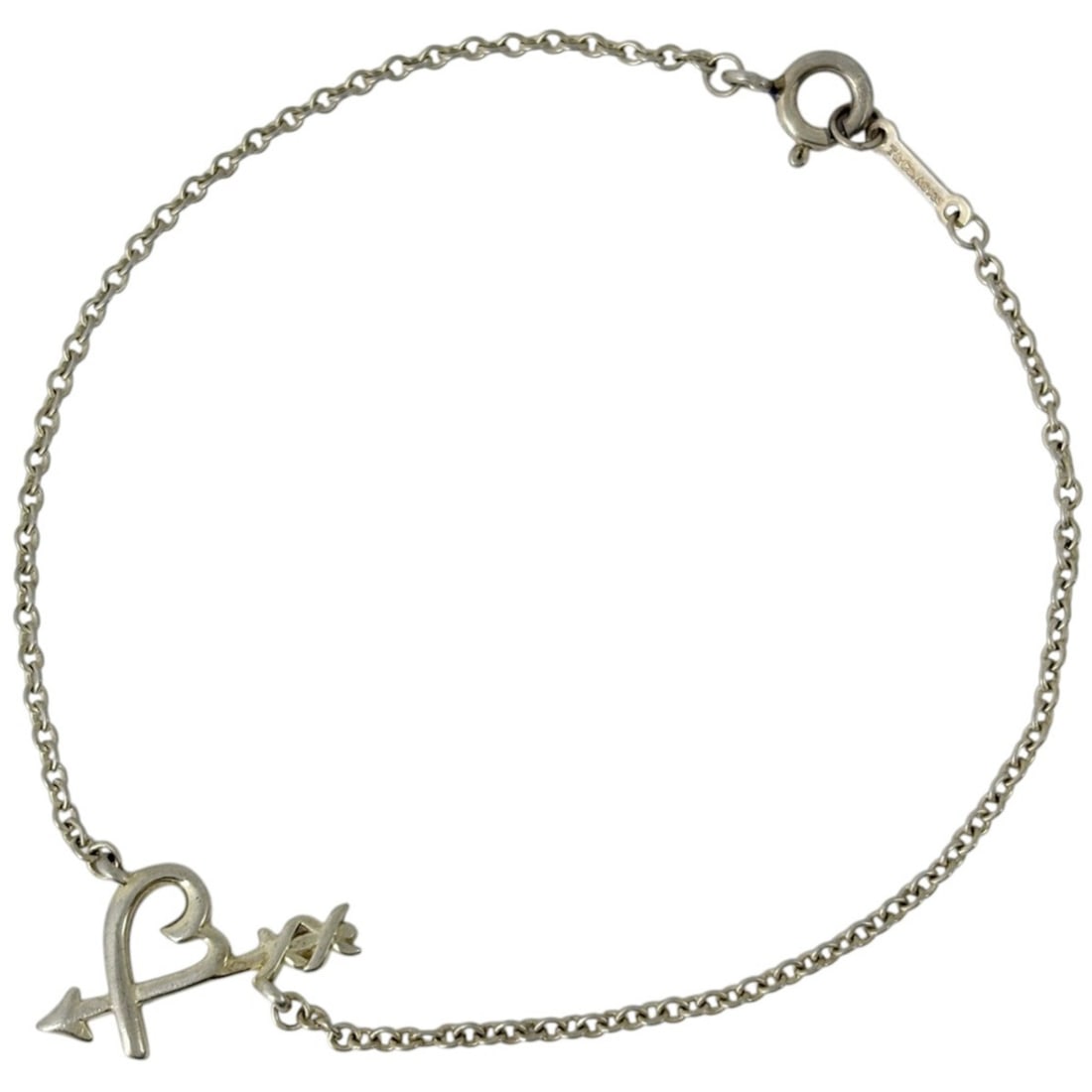 Tiffany & Co. Heart Motif Bracelet, Bow and Arrow Design, 925 Sterling Silver, Women's: --- Catalog ---Category: SizeLength: 17.5cm / 6.88''Category: DesignType: Charm braceletColor: SilverGender: WomenMaterial: Silver 925Category: GeneralBrand: Tiffany--- Item List ---Section: Condition