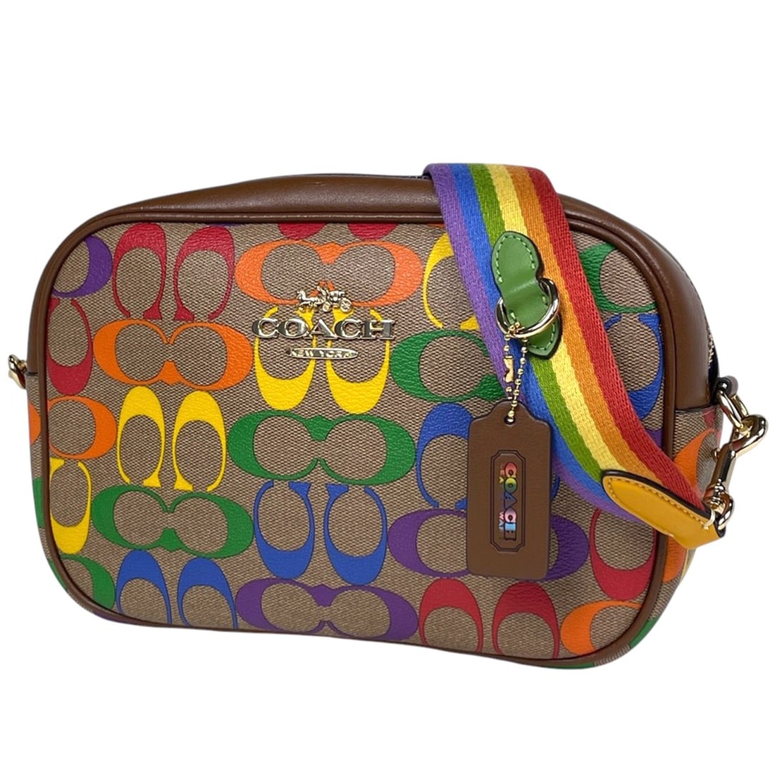 Coach Signature Rainbow Jamie Camera Shoulder Bag in Coated Canvas, Brown and Multicolor, CA175,: --- Catalog ---Category: SizeSize (HxWxD): 15cm x 22cm x 6.5cm / 5.9'' x 8.66'' x 2.55''Category: DesignType: Shoulder bagColor: Brown, Multi-colorGender: WomenMaterial: Coated canvas , Leather Catego