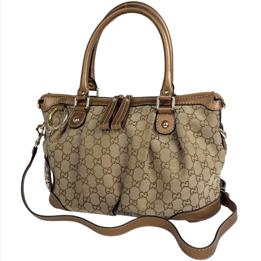 Gucci GG Pattern Sukey Handbag, Interlocking G 2-Way Shoulder Bag/Handbag, Canvas, Beige/Brown,: --- Catalog ---Category: SizeSize (HxWxD): 23cm x 32cm x 13cm / 9.05'' x 12.59'' x 5.11''Category: DesignType: Handbag, Shoulder bagColor: Beige brownGender: WomenMaterial: GG canvas , Leather Categor