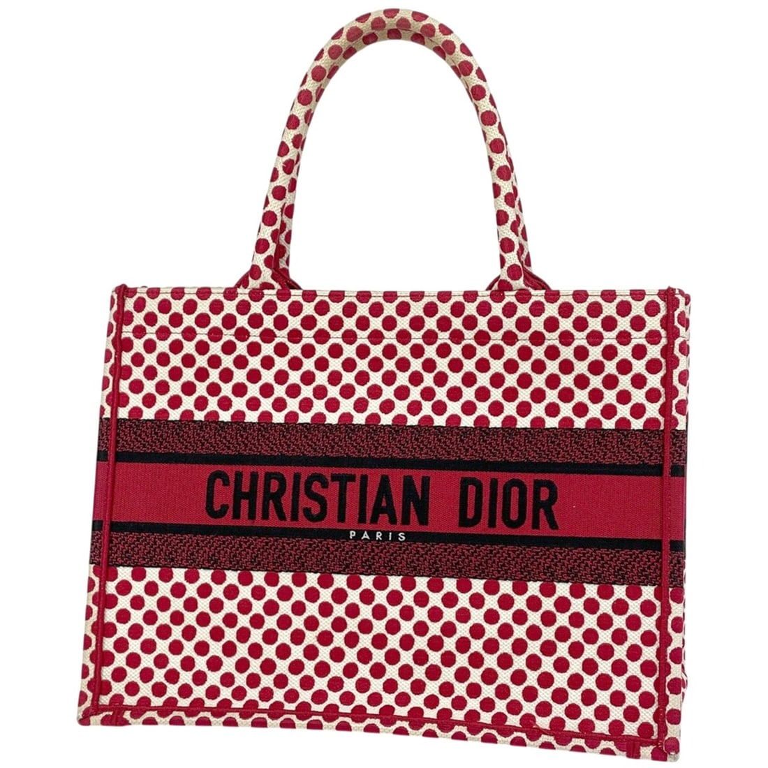 Christian Dior Book Tote Medium Polka Dot Canvas Handbag Bag Red Women's: --- Catalog ---Category: SizeSize (HxWxD): 27cm x 36cm x 15cm / 10.62'' x 14.17'' x 5.9''Category: DesignType: Handbag, Tote bagColor: Red colorGender: WomenMaterial: Canvas Category: GeneralBrand: Ch