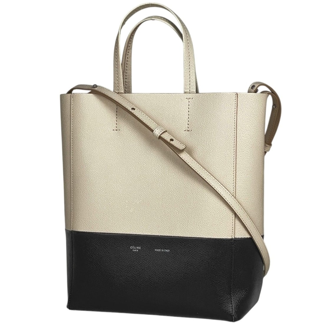 Celine Vertical Cabas Small Tote Bag, 2-Way Shoulder Two-Tone Leather Ivory and Black, Women's: --- Catalog ---Category: SizeSize (HxWxD): 28cm x 22cm x 10cm / 11.02'' x 8.66'' x 3.93''Category: DesignType: Shoulder bag, Tote bagColor: Black, IvoryGender: WomenMaterial: Leather Category: General