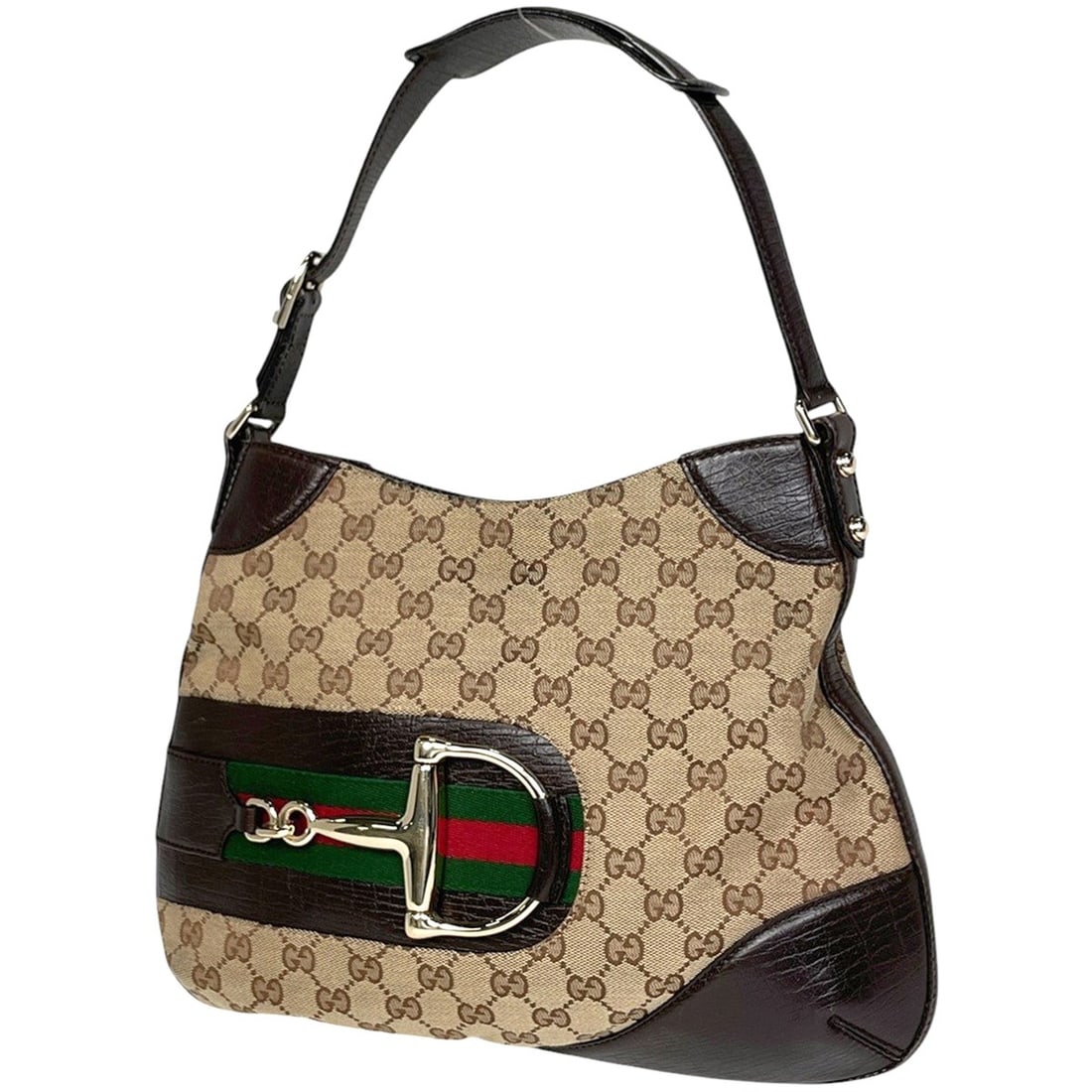 Gucci Horsebit Shoulder Bag, One-Shoulder GG Canvas, Beige/Brown, 137388, Women's: --- Catalog ---Category: SizeSize (HxWxD): 26cm x 33cm x 2cm / 10.23'' x 12.99'' x 0.78''Category: DesignType: Shoulder bagColor: Beige brownGender: WomenMaterial: GG canvas , Leather Category: Genera