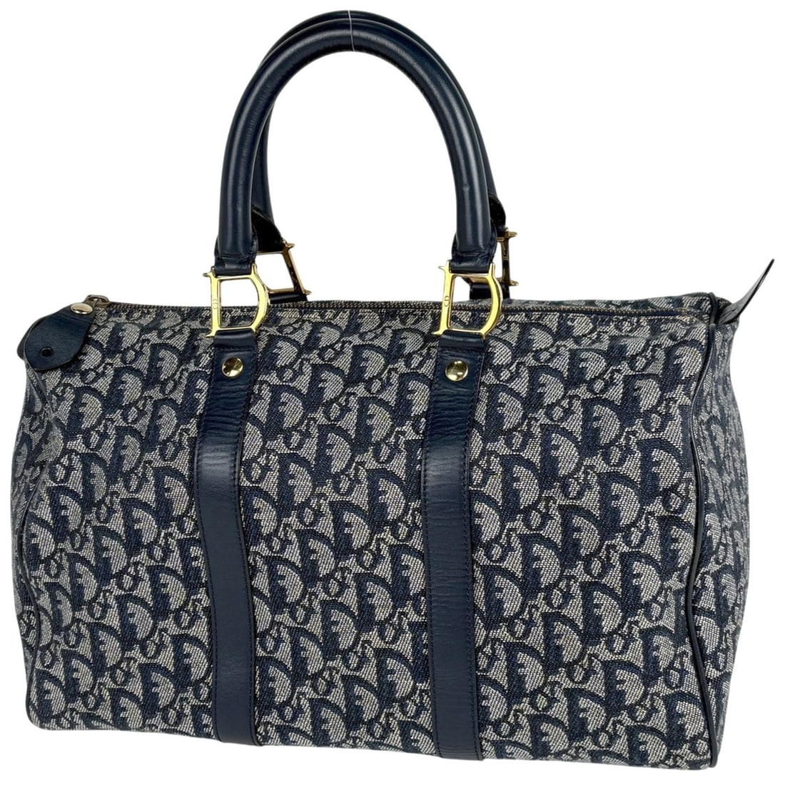Christian Dior Trotter Print Mini Boston Canvas Handbag in Navy Blue for Women: --- Catalog ---Category: SizeSize (HxWxD): 21.5cm x 35cm x 18cm / 8.46'' x 13.77'' x 7.08''Category: DesignType: HandbagColor: NavyGender: WomenMaterial: Canvas , Leather Category: GeneralBrand: Chris