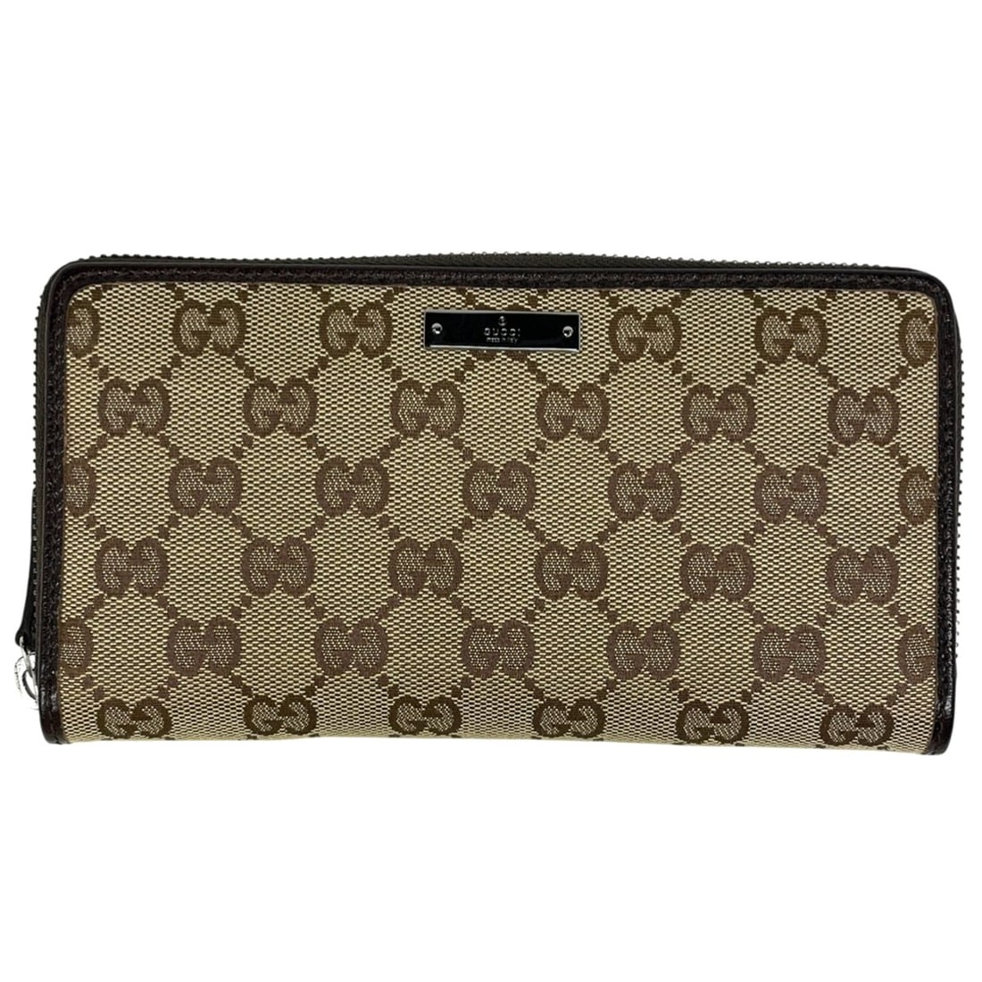 Gucci GG-patterned round-zip long wallet with logo, bill compartment, coin purse, and GG canvas in: --- Catalog ---Category: SizeSize (HxWxD): 10cm x 18.5cm x 2cm / 3.93'' x 7.28'' x 0.78''Category: DesignType: Long wallet (bi-fold)Color: BrownGender: WomenMaterial: GG canvas , Leather Category: Gen