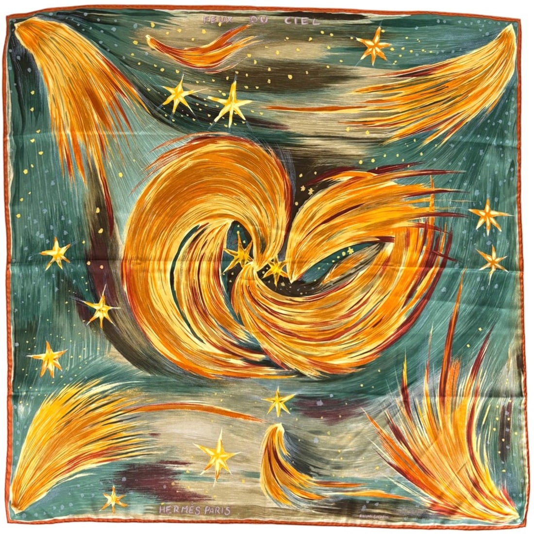 Hermès HERMES Carré 90 "FEUX DU CIEL" Celestial Fire Scarf, Silk, Orange, Multicolor, Women's: --- Catalog ---Category: SizeSize (LxW): 89.5cm x 89cm / 35.23'' x 35.03''Category: DesignType: ScarfColor: Multi-color, OrangeGender: WomenMaterial: Silk Category: GeneralBrand: Hermes--- Item List -