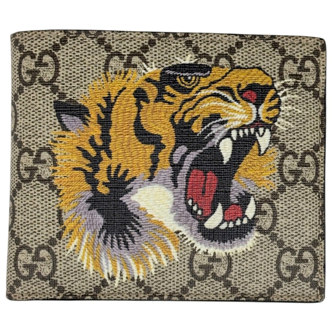 Gucci GG Supreme Tiger Bifold Wallet in Coated Canvas, Brown, 451268, Women's: --- Catalog ---Category: SizeSize (HxWxD): 9cm x 11cm x 2.5cm / 3.54'' x 4.33'' x 0.98''Category: DesignType: Wallet (bi-fold)Color: BrownGender: WomenMaterial: Coated canvas , Leather Category: Gener