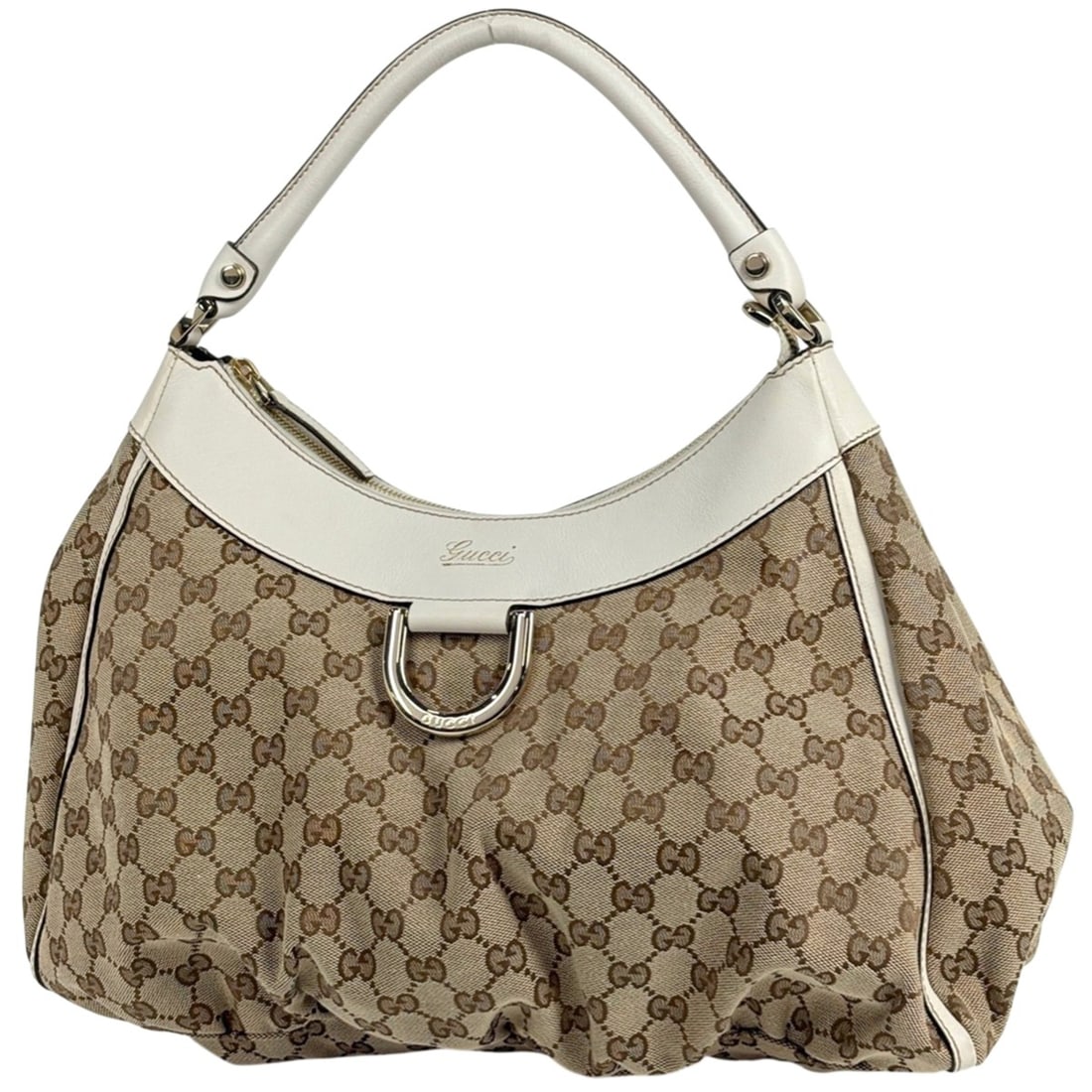 Gucci GG Pattern One-Shoulder Abby Shoulder Bag in Canvas, Beige and White, 189833, Women's: --- Catalog ---Category: SizeSize (HxWxD): 25cm x 38cm x 15cm / 9.84'' x 14.96'' x 5.9''Category: DesignType: Shoulder bagColor: Beige, WhiteGender: WomenMaterial: GG canvas , Leather Category: Genera