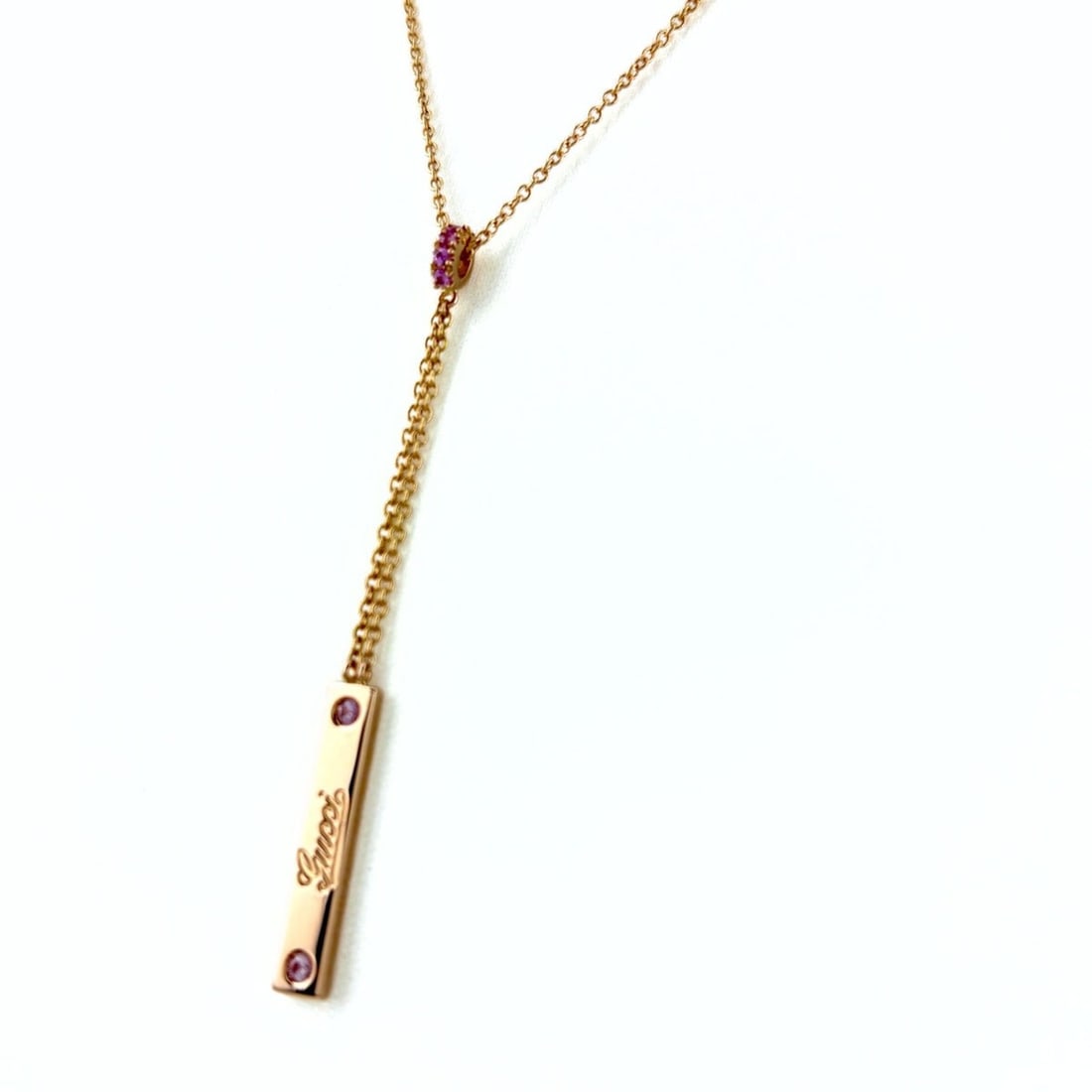 Gucci Pink Sapphire Designer Necklace in PG Gold with Pendant Plate and Swing Necklace, 750 (1 of 15)