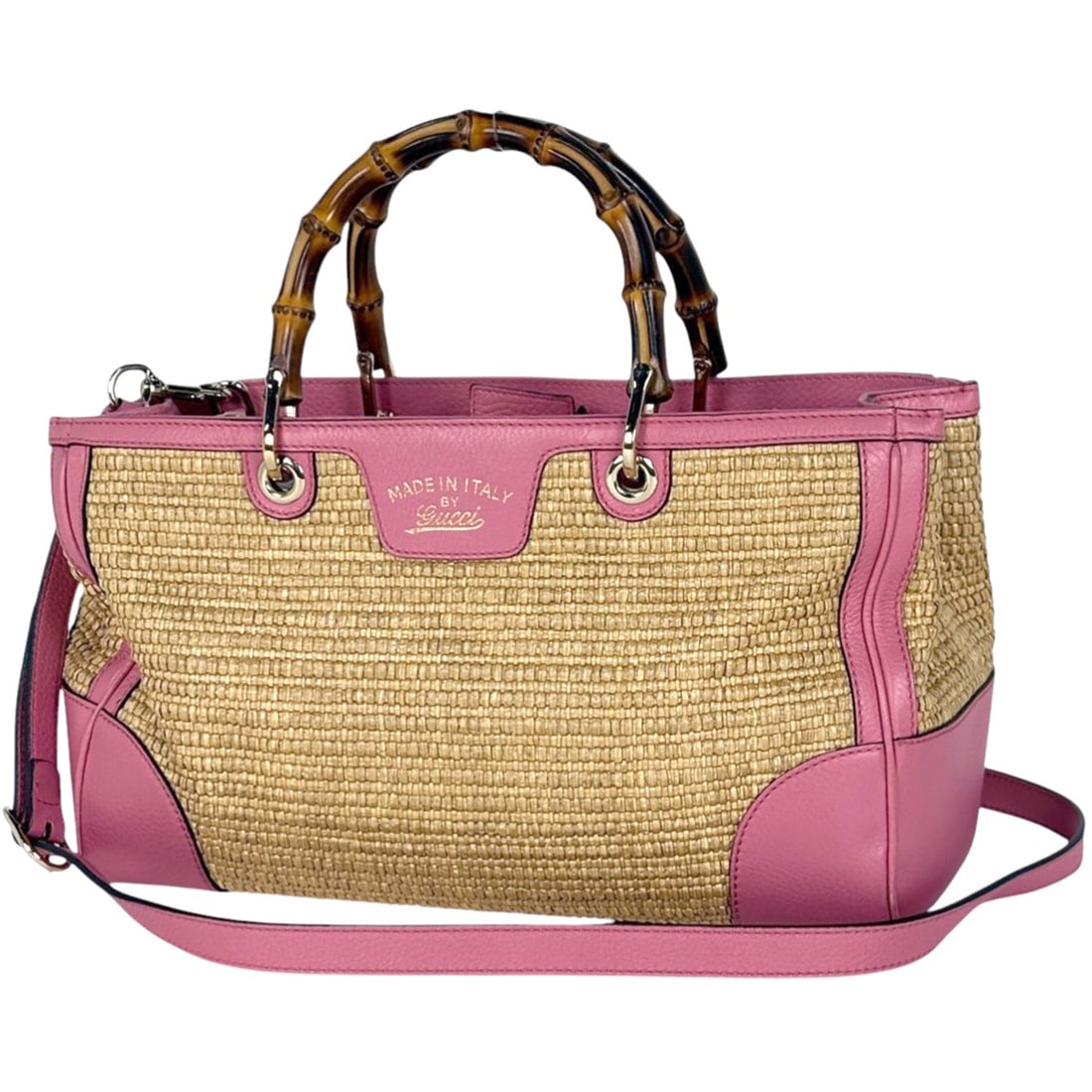 Gucci Bamboo Shopper Medium Handbag, 2-Way Shoulder Bag, Straw Pink Leather, 323660, Women's: --- Catalog ---Category: SizeSize (HxWxD): 20cm x 33cm x 13cm / 7.87'' x 12.99'' x 5.11''Category: DesignType: Handbag, Shoulder bagColor: PinkGender: WomenMaterial: Leather Category: GeneralMPN: 3236