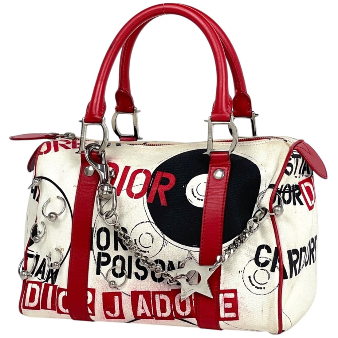Christian Dior Logo Handbag Hardcore Mini Boston Canvas in White and Red for Women: --- Catalog ---Category: SizeSize (HxWxD): 17cm x 25cm x 15.5cm / 6.69'' x 9.84'' x 6.1''Category: DesignType: HandbagColor: Blue, Red color, WhiteGender: WomenMaterial: Canvas , Leather Category: Gen