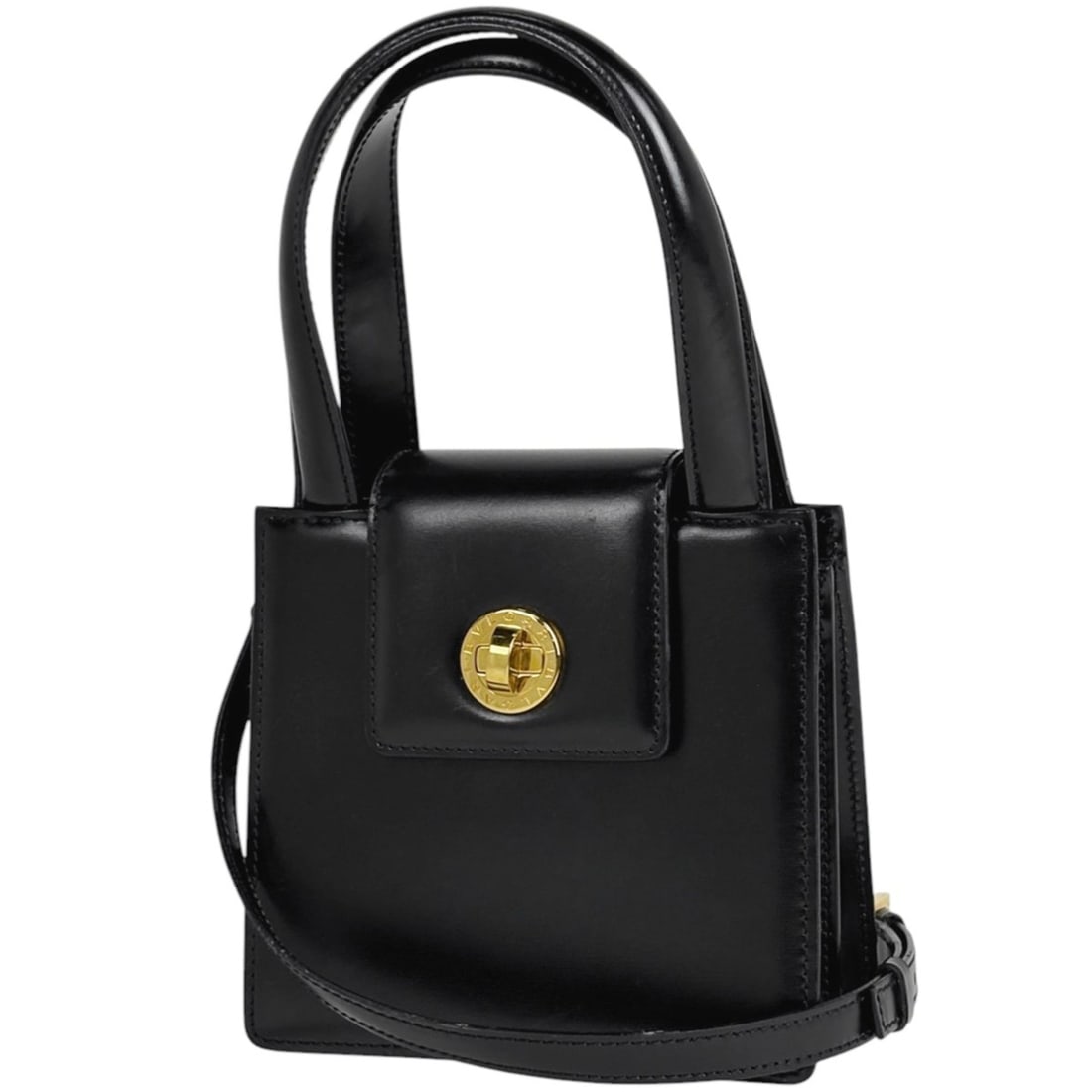 BVLGARI logo handbag, 2-way shoulder bag, leather, black, women's (1 of 9)
