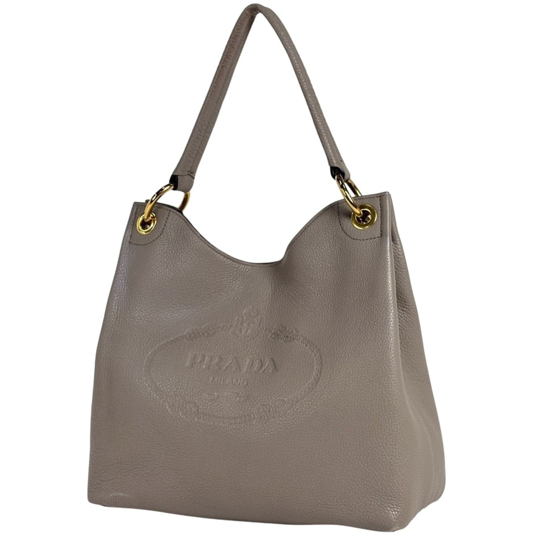 Prada PRADA Logo Shoulder Bag, One-Shoulder, Leather, Greige, 1BC051, Women's (1 of 16)