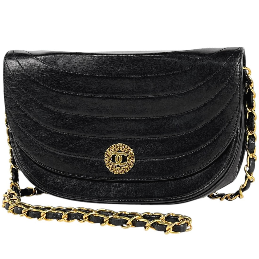 CHANEL Coco Mark Chain Shoulder Bag with Push Lock, Leather, Black, Women's: --- Catalog ---Category: SizeSize (HxWxD): 12cm x 18.5cm x 4cm / 4.72'' x 7.28'' x 1.57''Category: DesignType: Shoulder bagColor: BlackGender: WomenMaterial: Leather Category: GeneralBrand: Chanel---