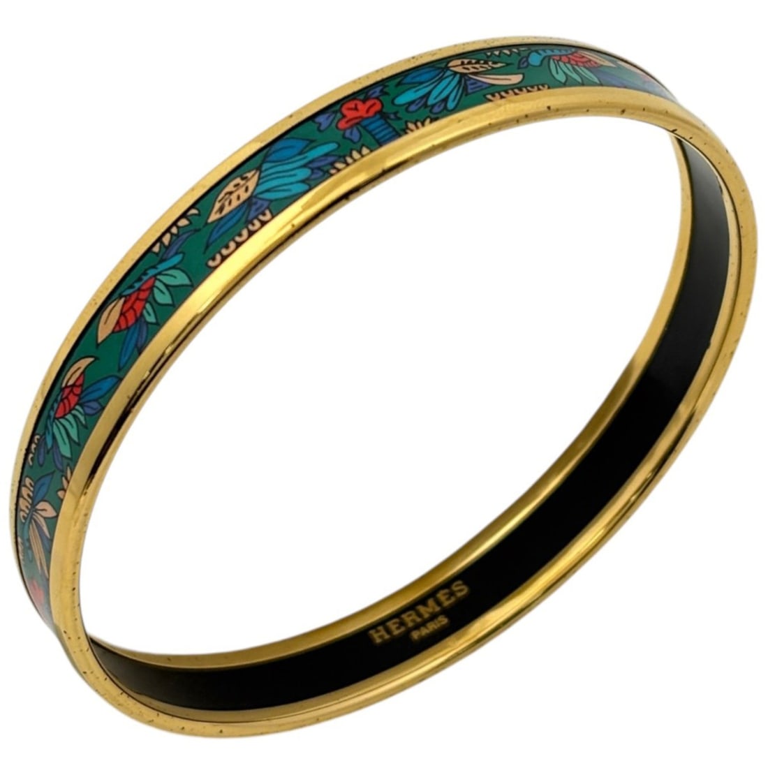Hermes enamel PM cloisonné bangle in GP gold and green for women: --- Catalog ---Category: SizeWidth: 21cm / 8.26''Category: DesignType: BangleColor: GreenGender: WomenCategory: GeneralBrand: Hermes--- Item List ---Section: ConditionRanking: Rank B Used - Traces of