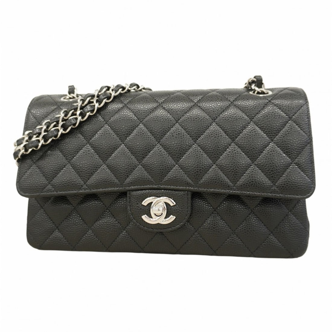 Chanel Matelasse Shoulder Bag with Double Flap and Chain, Caviar Skin, Black, Women's: --- Catalog ---Category: SizeSize (HxWxD): 15cm x 25cm x 6.5cm / 5.9'' x 9.84'' x 2.55''Category: DesignType: Shoulder bagColor: BlackGender: WomenMaterial: Grained Calfskin Hardware Color: SilverCate