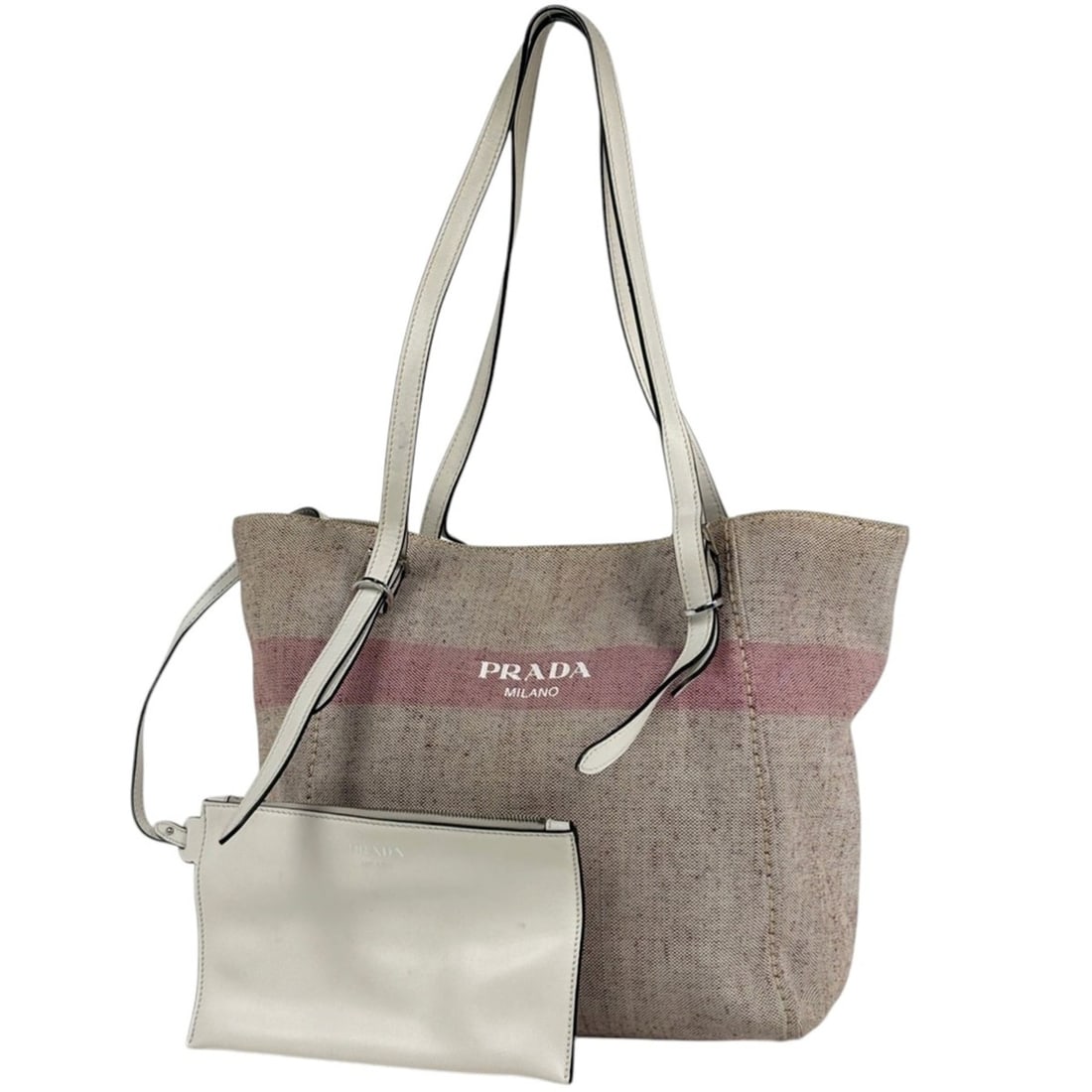 Prada Mistrino City Tote Bag, Canvas, Pink and White, Women's: --- Catalog ---Category: SizeSize (HxWxD): 27cm x 27cm x 12cm / 10.62'' x 10.62'' x 4.72''Category: DesignType: Tote bagColor: Pink, WhiteGender: WomenMaterial: Canvas , Leather Category: GeneralBrand