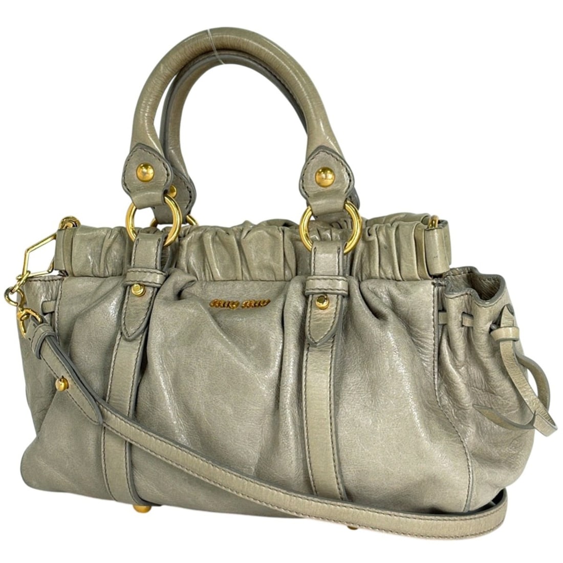 Miu Miu Miu logo handbag, 2-way shoulder bag, leather, gray, women's: --- Catalog ---Category: SizeSize (HxWxD): 16cm x 27cm x 12cm / 6.29'' x 10.62'' x 4.72''Category: DesignType: Handbag, Shoulder bagColor: GrayGender: WomenMaterial: Leather Category: GeneralBrand: Mi