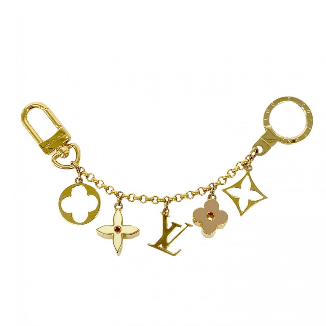 Louis Vuitton Fleur de Monogram Keychain Charm M65111 Gold Beige Women's (1 of 14)