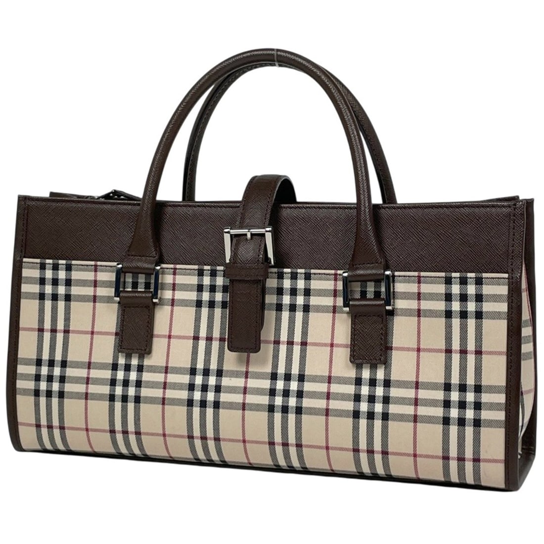Burberry Check Pattern Handbag Canvas Beige Brown Women's: --- Catalog ---Category: SizeSize (HxWxD): 17cm x 31.5cm x 9.5cm / 6.69'' x 12.4'' x 3.74''Category: DesignType: HandbagColor: Beige brownGender: WomenMaterial: Canvas Category: GeneralBrand: Burberry