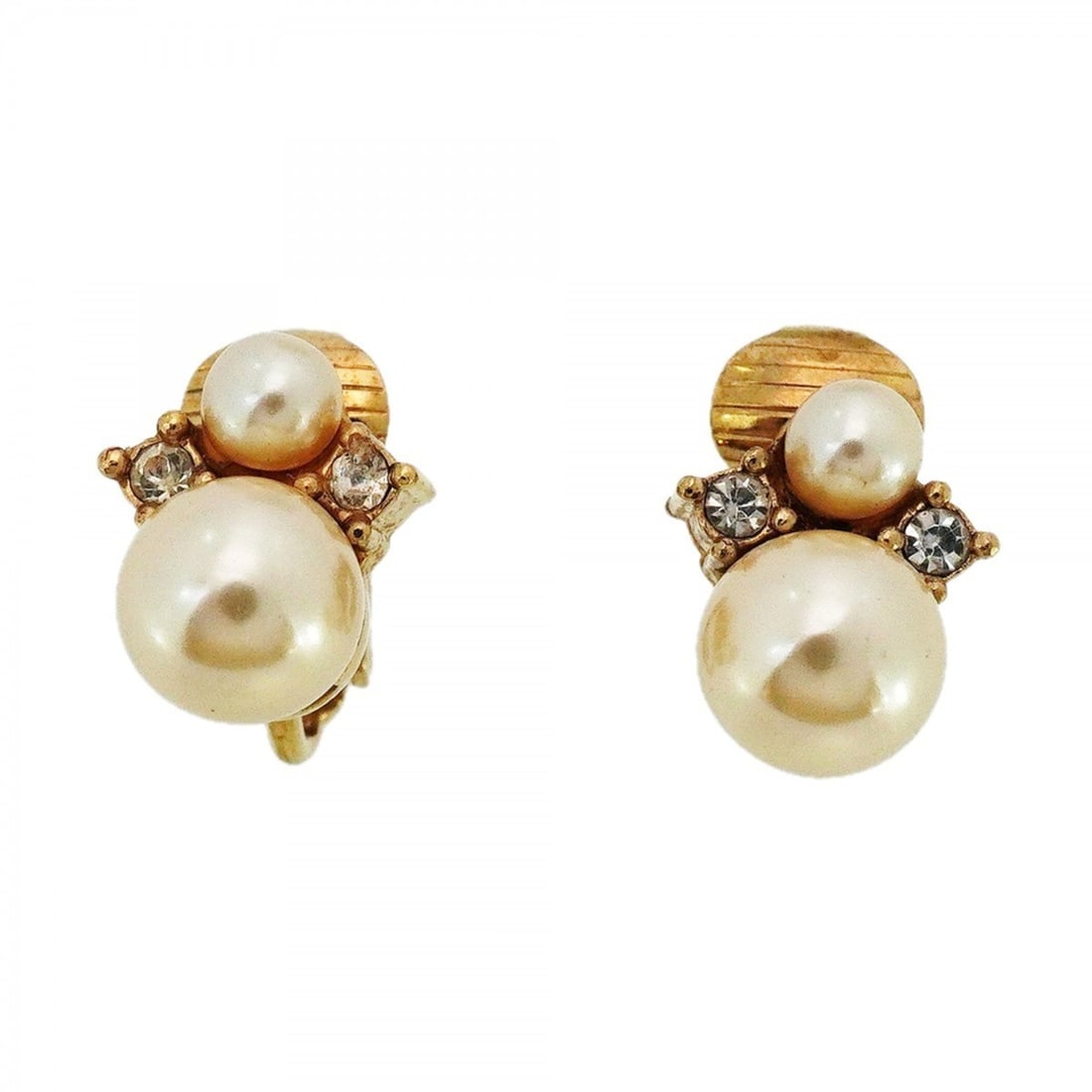 Christian Dior Earrings, GP Plated, Faux Pearls, Rhinestones, Gold, Women's (1 of 15)
