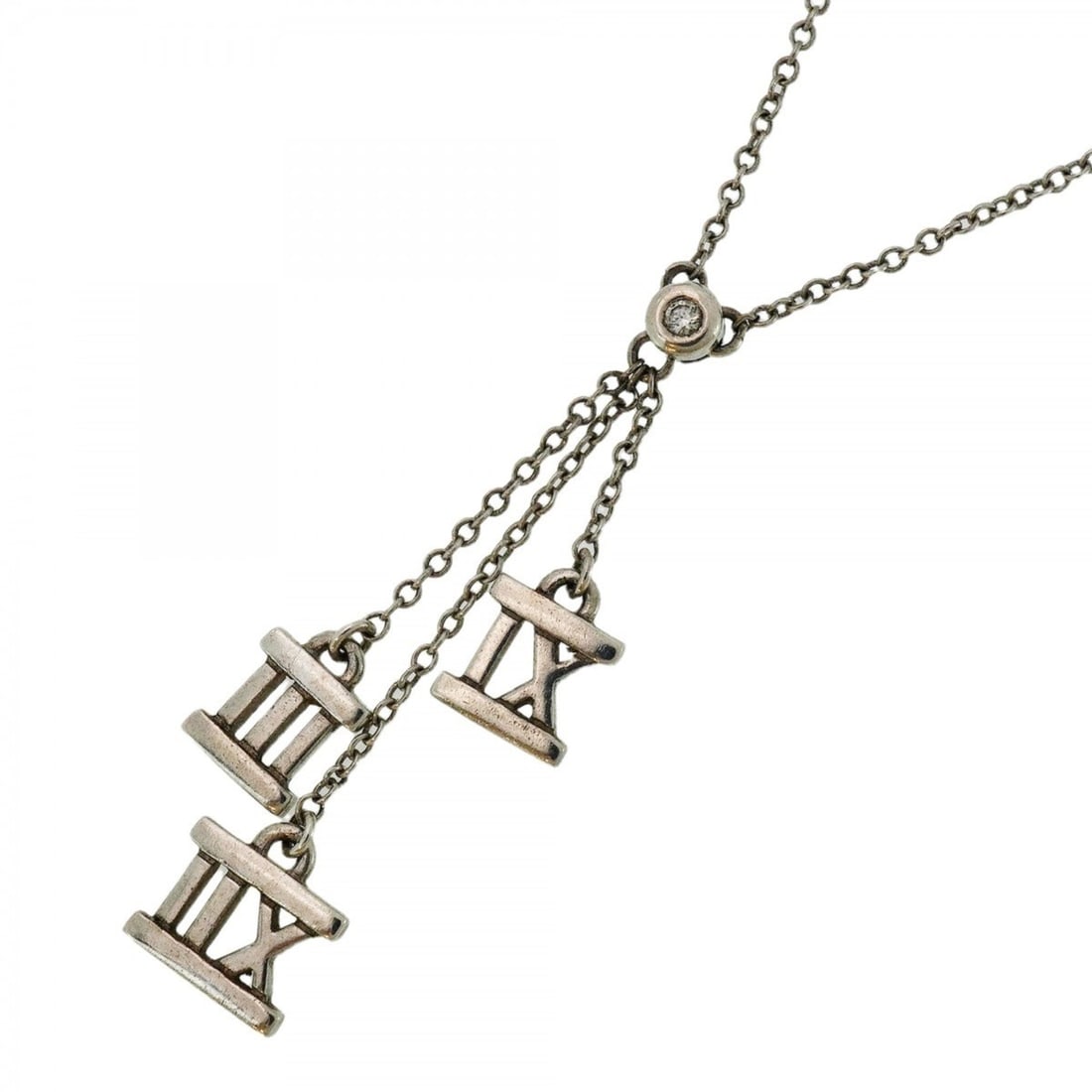 Tiffany Atlas 3 Symbol Necklace, 1PD, Silver 925, Diamond, Women's: --- Catalog ---Category: SizePendant Size: 35.6mm x 12.5mm / 1.4'' x 0.49''Neck Circumference: 43 cm / 16.92''Category: DesignStone: DiamondGender: WomenMaterial: Silver 925Necklace Type: NecklaceCate