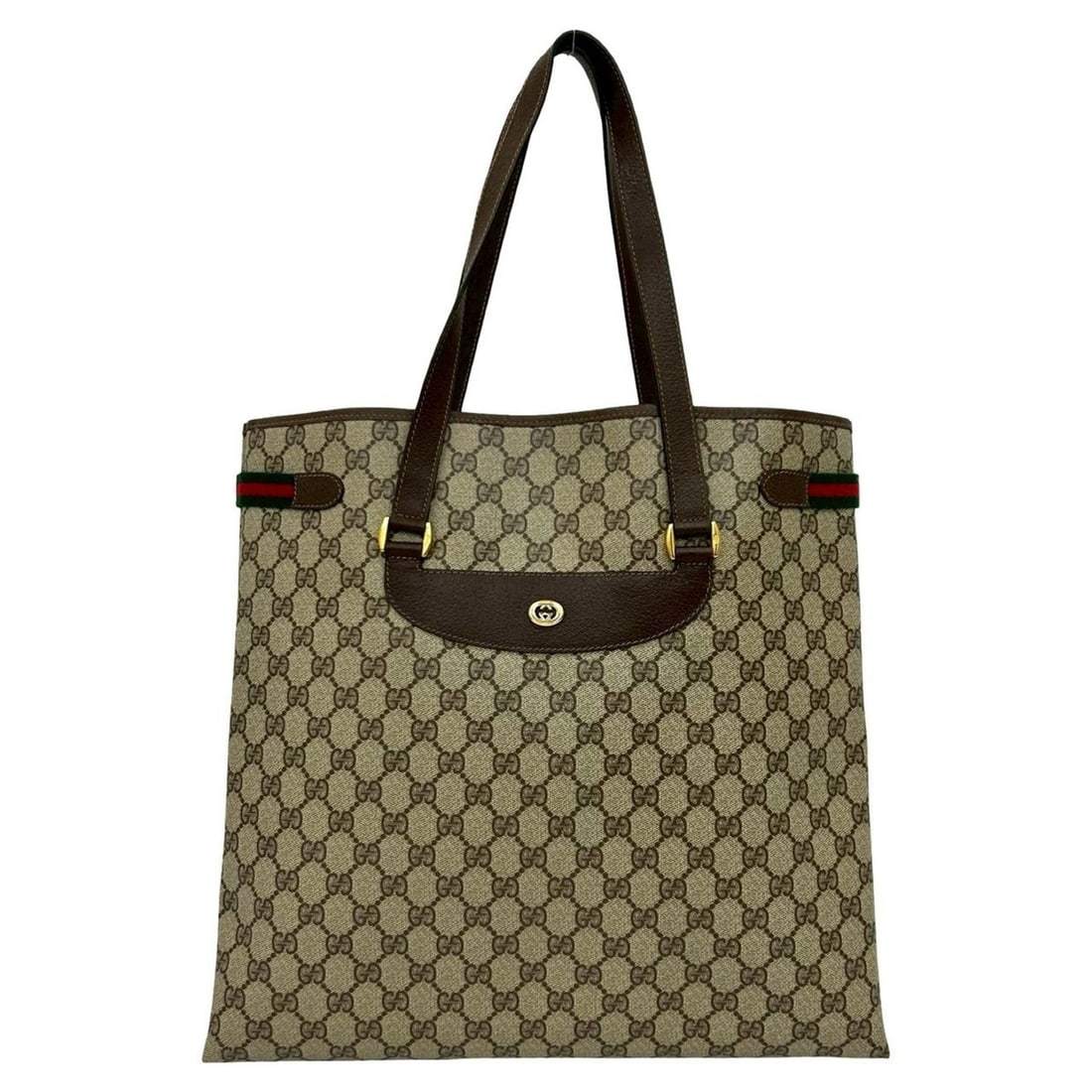 GUCCI Old Gucci Sherry Line GG Leather Tote Bag/Semi-Shoulder Bag 73876 (1 of 17)