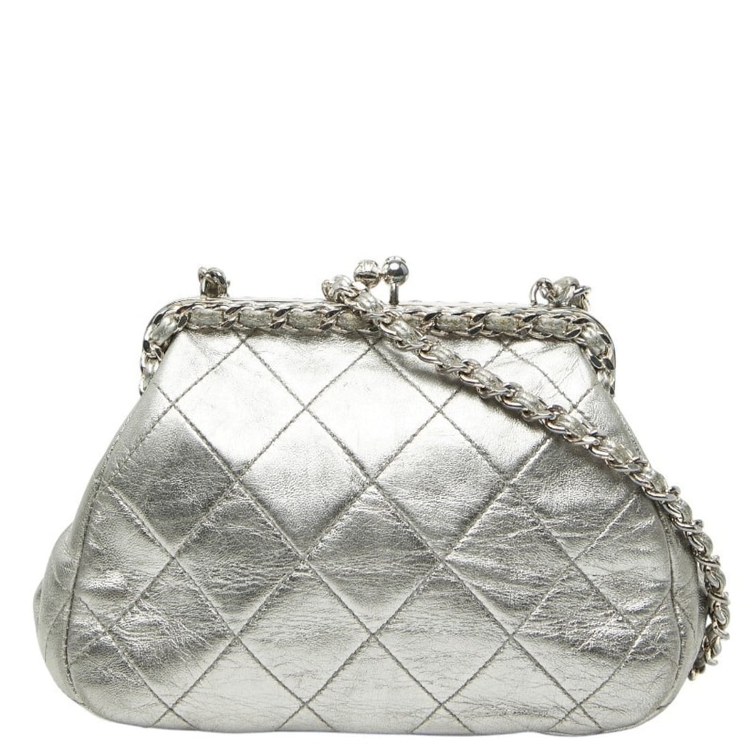 CHANEL Coco Mark Matelasse Chain Shoulder Bag in Silver Lambskin for Women: --- Catalog ---Category: SizeStrap Drop: 56cm / 22.04''Size (HxWxD): 11.5cm x 17cm x 6cm / 4.52'' x 6.69'' x 2.36''Category: DesignType: Shoulder bagColor: SilverGender: WomenClosure: Ball claspMateri