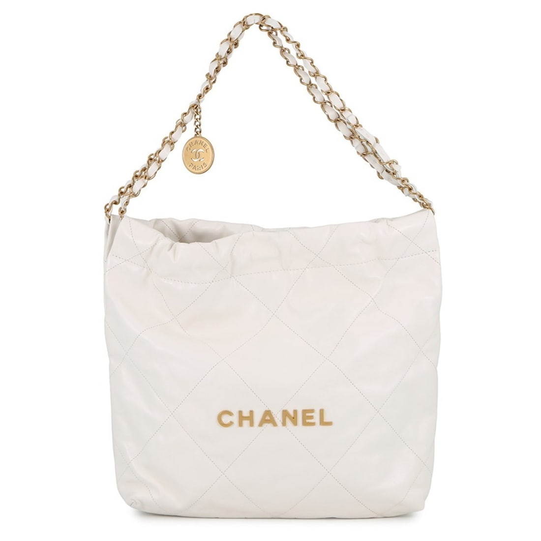 CHANEL 22 Matelasse Small Handbag in Shiny Calfskin (AS3260) - White. Women's handbag.: --- Catalog ---Category: SizeSize (HxWxD): 30cm x 30cm x 8cm / 11.81'' x 11.81'' x 3.14''Category: DesignType: Handbag, PouchColor: WhiteGender: WomenMaterial: Leather Leather/Fur Type: CalfskinCatego