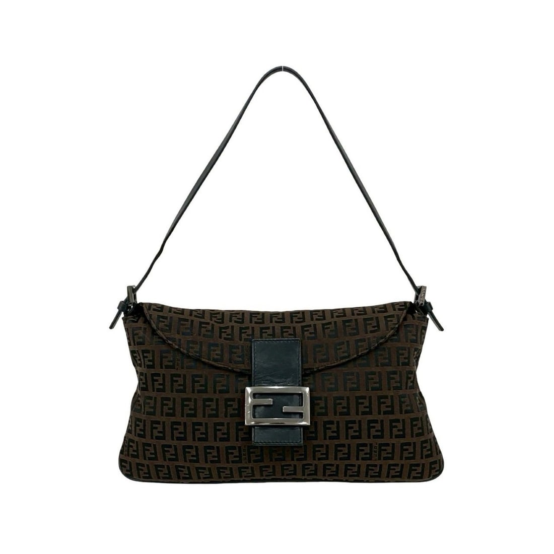 FENDI Mamma Bucket Zucchino FF Canvas and Leather Semi-One Shoulder Bag Brown/Black 68780: --- Catalog ---Category: SizeSize (HxWxD): 18cm x 32cm / 7.08'' x 12.59''Category: DesignType: Shoulder bagColor: Black, BrownGender: WomenMaterial: Canvas , Leather Category: GeneralBrand: Fendi--- I