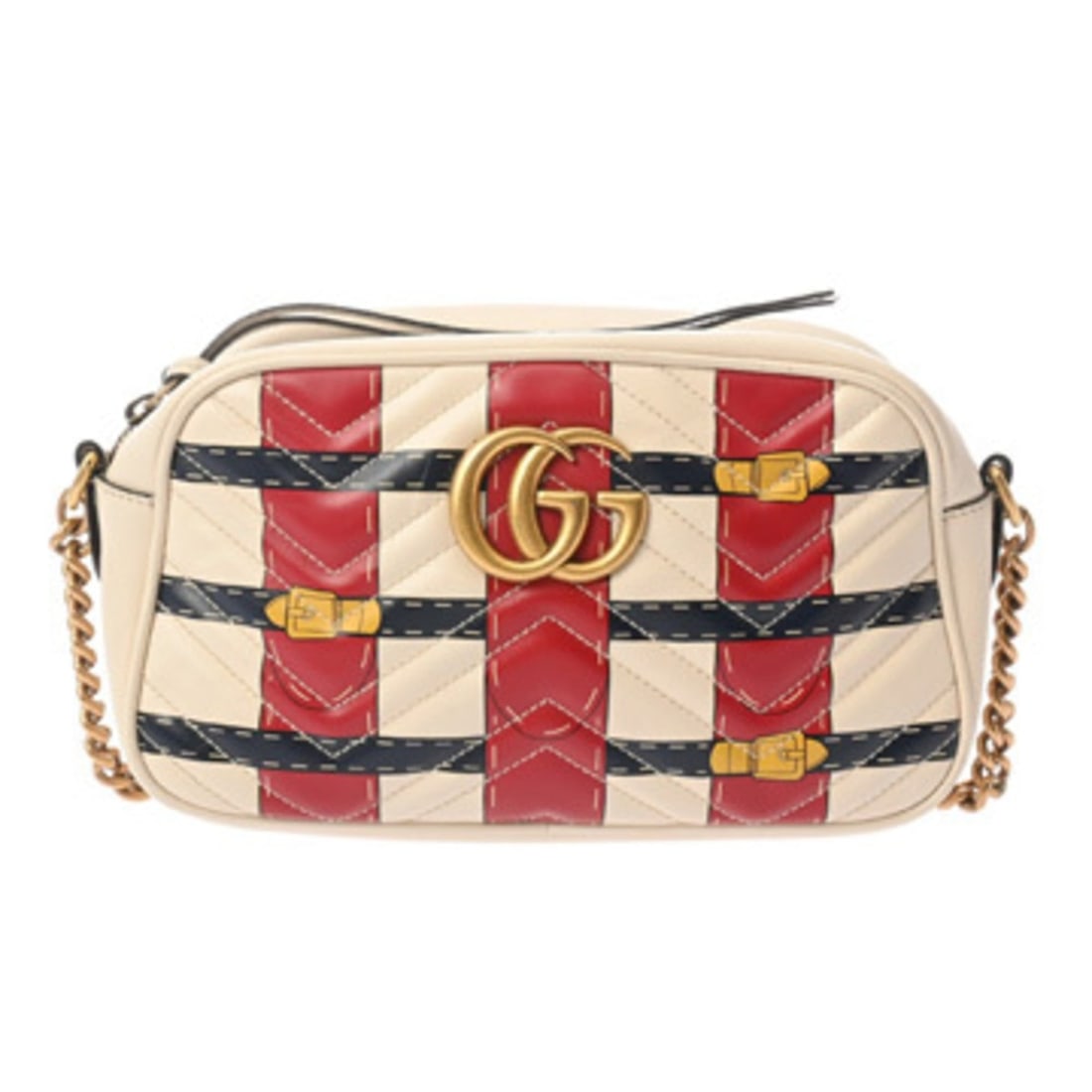 GUCCI GG Marmont Small Camera Bag, Ivory, Red, Navy, 447632, Women's Leather Shoulder B Rank, Used,: --- Catalog ---Category: SizeSize (HxWxD): 14cm x 23.5cm x 7cm / 5.51'' x 9.25'' x 2.75''Category: DesignType: Shoulder bagColor: Ivory, Navy, Red colorGender: WomenMaterial: Leather Hardware Color: G