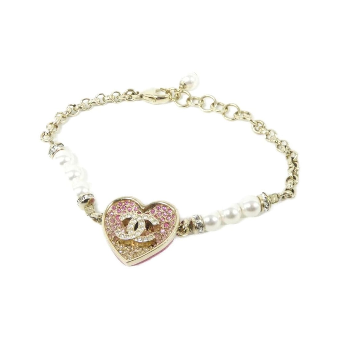 Chanel ABA398 Bracelet: --- Catalog ---Category: SizeLength: 18cm - 21cm / 7.08'' - 8.26''Category: DesignType: Charm braceletColor: Gold, Pink, WhiteGender: WomenCategory: GeneralMPN: ABA398Brand: Chanel--- Item List