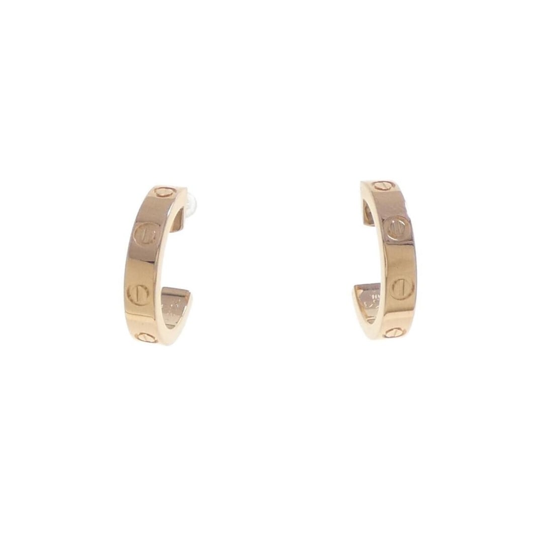 Cartier Mini Love Earrings: --- Catalog ---Category: SizeWeight: 3.5g / 0.12oz.Size (HxWxD): 12.50mm x 2.60mm / 0.49'' x 0.10''Category: DesignType: Hoop earringsGender: WomenMaterial: Pink gold (18K)Category: GeneralLine: LoveB