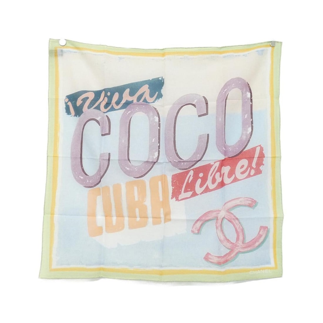 Chanel scarf muffler: --- Catalog ---Category: SizeSize (LxW): 54cm x 54cm / 21.25'' x 21.25''Category: DesignType: ScarfColor: Green, Multi-colorGender: Women,MenMaterial: Cotton Category: GeneralBrand: Chanel--- Item