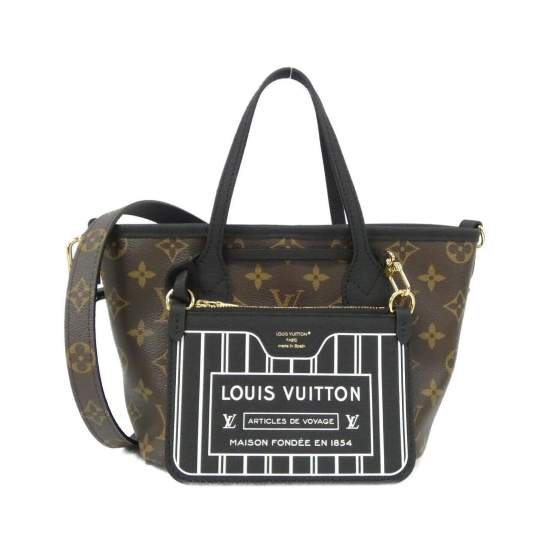 Louis Vuitton Monogram Neverfull Inside Out BB M28347 Handbag: --- Catalog ---Category: SizeSize (HxWxD): 17cm x 26cm x 11cm / 6.69'' x 10.23'' x 4.33''Category: DesignType: HandbagColor: Black, Marron, MonogramGender: WomenMaterial: Monogram , Leather Category: